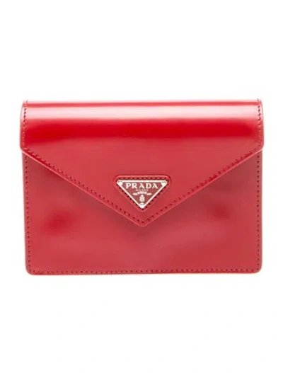 Pre-owned Prada Enameled Metal Triangle Clutch In Red
