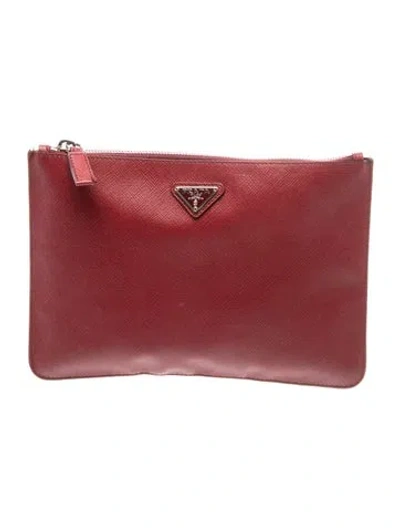 Pre-owned Prada Enameled Metal Triangle Clutch In Red