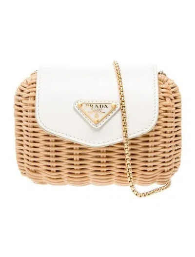 Pre-owned Prada Enameled Metal Triangle Clutch In White
