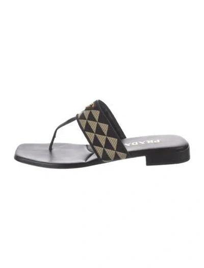 Pre-owned Prada Enameled Metal Triangle Colorblock Pattern Slides In Black