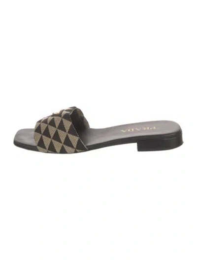 Pre-owned Prada Enameled Metal Triangle Colorblock Pattern Slides In Brown