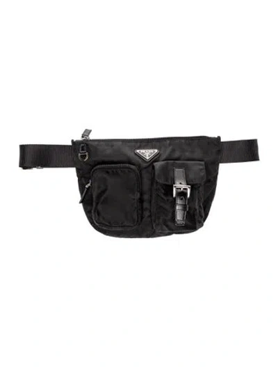 Pre-owned Prada Enameled Metal Triangle Cosmetic Pouch In Black