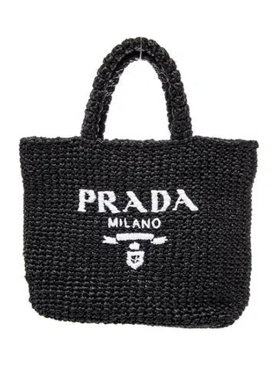 Pre-owned Prada Enameled Metal Triangle Crochet Tote Small In Black