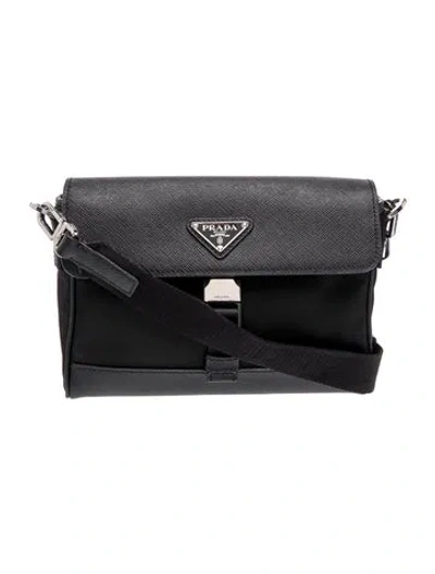 Pre-owned Prada Enameled Metal Triangle Crossbody Bag In Black