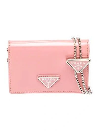 Pre-owned Prada Enameled Metal Triangle Crossbody Bag In Pink