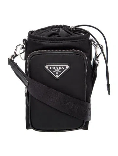 Pre-owned Prada Enameled Metal Triangle Crossbody Bag W/ Tags In Black