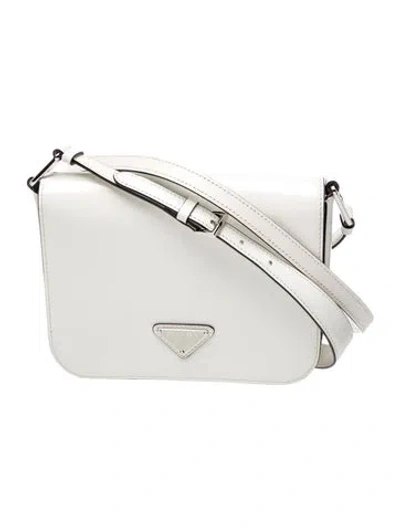Pre-owned Prada Enameled Metal Triangle Crossbody Bag In White
