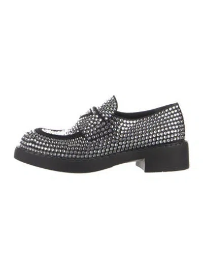 Pre-owned Prada Enameled Metal Triangle Crystal Oxfords In Black