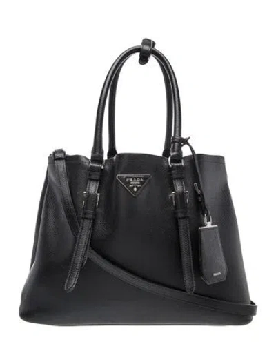 Pre-owned Prada Enameled Metal Triangle Double Bag Large In Black