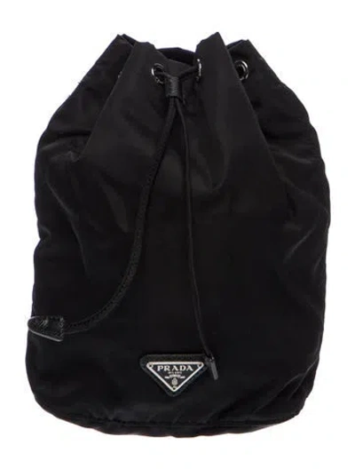 Pre-owned Prada Enameled Metal Triangle Drawstring Wristlet In Black