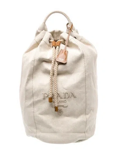 Pre-owned Prada Enameled Metal Triangle Duffle Bag In Neutral