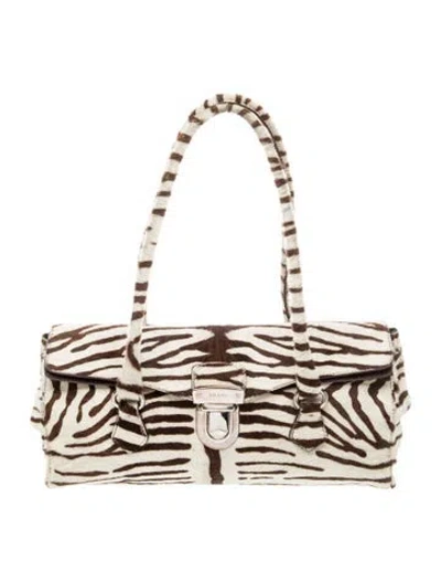 Pre-owned Prada Enameled Metal Triangle Easy Foldover Pushlock Satchel In White