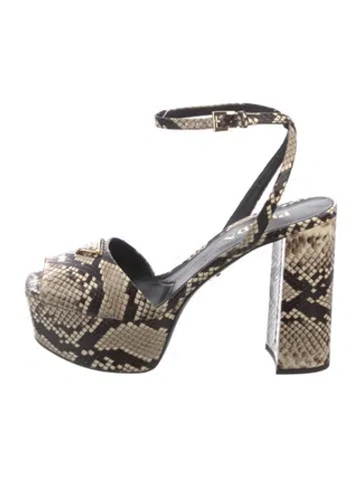 Pre-owned Prada Enameled Metal Triangle Embossed Leather Sandals In Multi