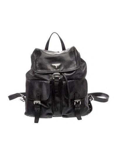 Pre-owned Prada Enameled Metal Triangle Enameled Metal Triangle Backpack In Black