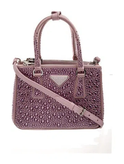 Pre-owned Prada Enameled Metal Triangle Galleria Tote Mini In Pink