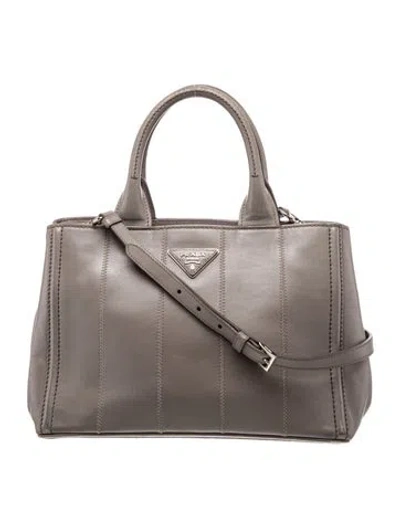 Pre-owned Prada Enameled Metal Triangle Garden In Gray