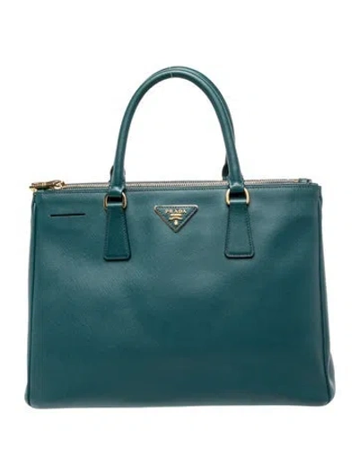 Pre-owned Prada Enameled Metal Triangle Gardener's Tote Medium In Blue