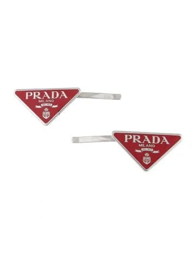 Pre-owned Prada Enameled Metal Triangle Hair Clip In Red