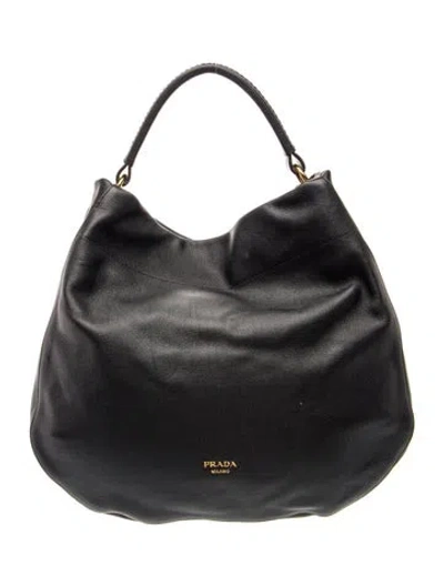 Pre-owned Prada Enameled Metal Triangle Hobo Large In Black