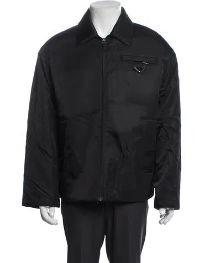 Pre-owned Prada Enameled Metal Triangle Jacket In Grey