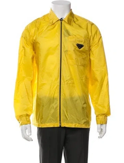 Pre-owned Prada Enameled Metal Triangle Jacket In Yellow