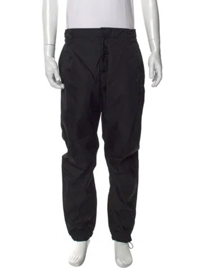 Pre-owned Prada Enameled Metal Triangle Joggers In Black