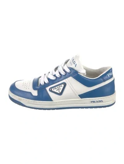 Pre-owned Prada Enameled Metal Triangle Leather Athletic Sneakers In Blue