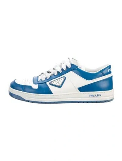 Pre-owned Prada Enameled Metal Triangle Leather Athletic Sneakers In Blue