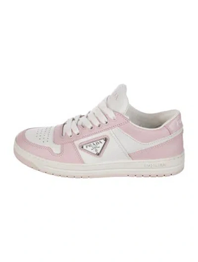 Pre-owned Prada Enameled Metal Triangle Leather Athletic Sneakers In Pink