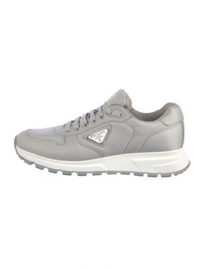 Pre-owned Prada Enameled Metal Triangle Leather Athletic Sneakers In White