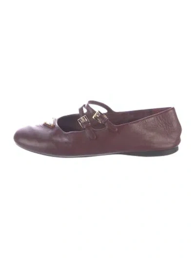 Pre-owned Prada Enameled Metal Triangle Leather Ballet Flats In Multi