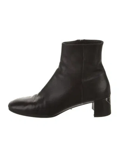Pre-owned Prada Enameled Metal Triangle Leather Boots In Black