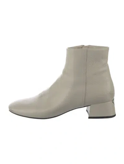 Pre-owned Prada Enameled Metal Triangle Leather Chelsea Boots In Neutrals