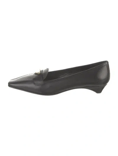 Pre-owned Prada Enameled Metal Triangle Leather Loafers In Black