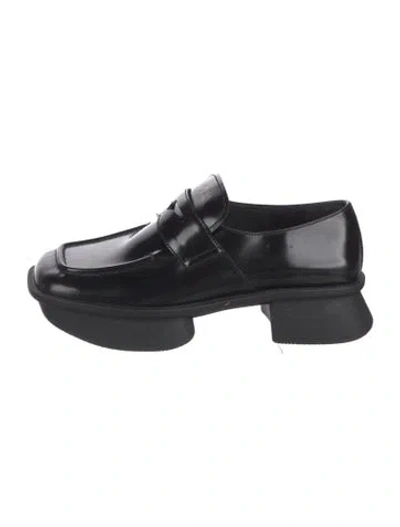 Pre-owned Prada Enameled Metal Triangle Leather Loafers In Black