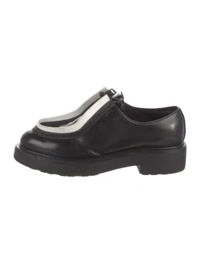 Pre-owned Prada Enameled Metal Triangle Leather Loafers In Black