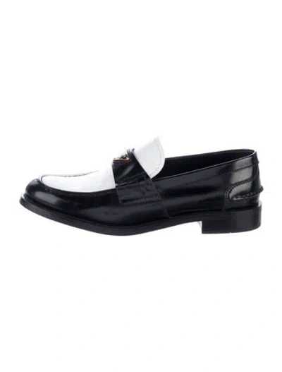 Pre-owned Prada Enameled Metal Triangle Leather Loafers In Multi