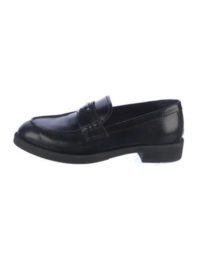 Pre-owned Prada Enameled Metal Triangle Leather Loafers In Multi