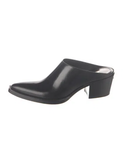 Pre-owned Prada Enameled Metal Triangle Leather Mules In Black