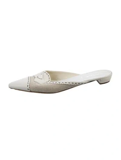 Pre-owned Prada Enameled Metal Triangle Leather Mules In Neutrals