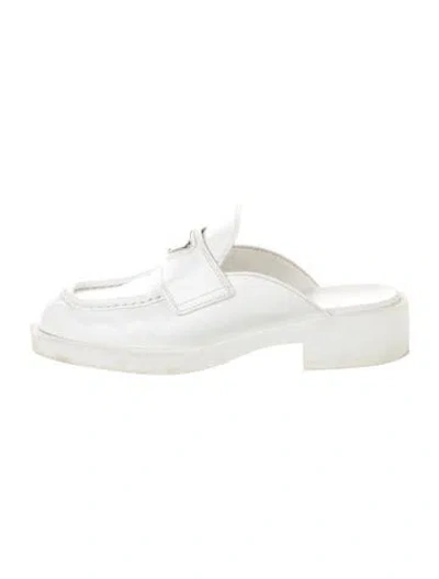 Pre-owned Prada Enameled Metal Triangle Leather Mules In White