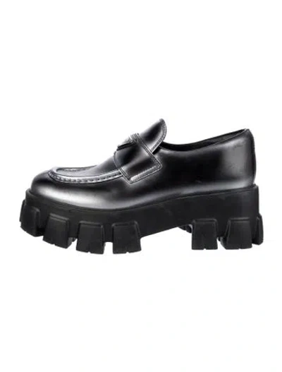 Pre-owned Prada Enameled Metal Triangle Leather Oxfords In Multi
