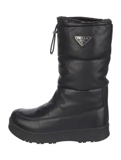 Pre-owned Prada Enameled Metal Triangle Leather Rain Boots In Multi