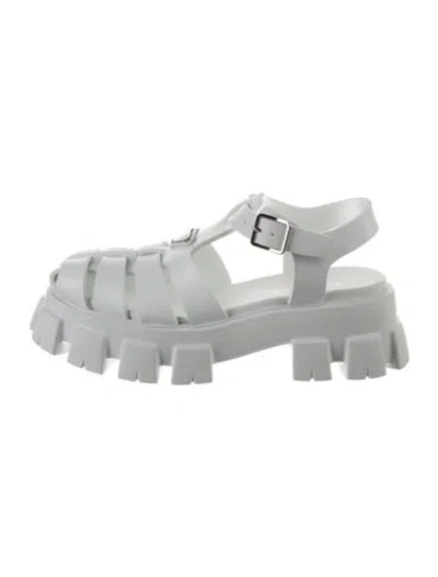 Pre-owned Prada Enameled Metal Triangle Leather Sandals In White