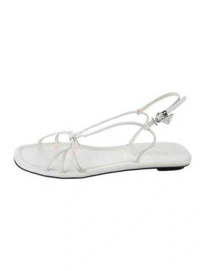Pre-owned Prada Enameled Metal Triangle Leather Sandals In White