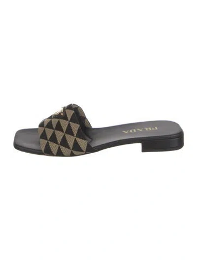 Pre-owned Prada Enameled Metal Triangle Leather Slides