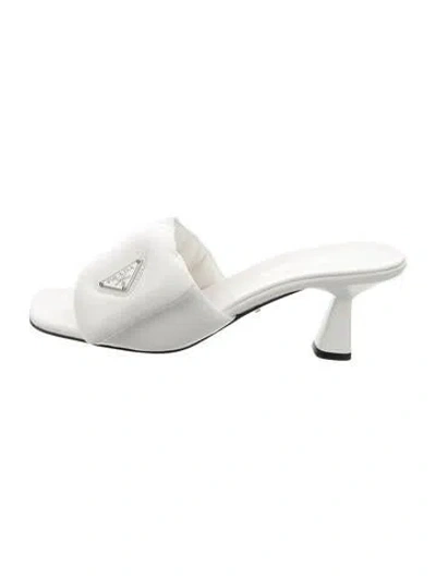 Pre-owned Prada Enameled Metal Triangle Leather Slides In White