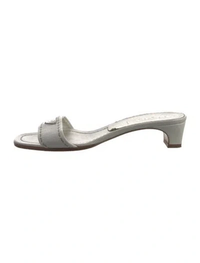 Pre-owned Prada Enameled Metal Triangle Leather Slides In White