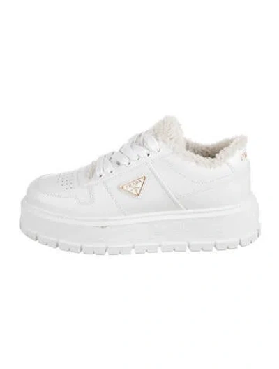 Pre-owned Prada Enameled Metal Triangle Leather Sneakers