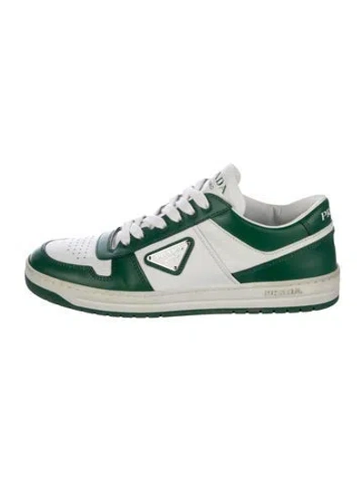 Pre-owned Prada Enameled Metal Triangle Leather Sneakers In Multi